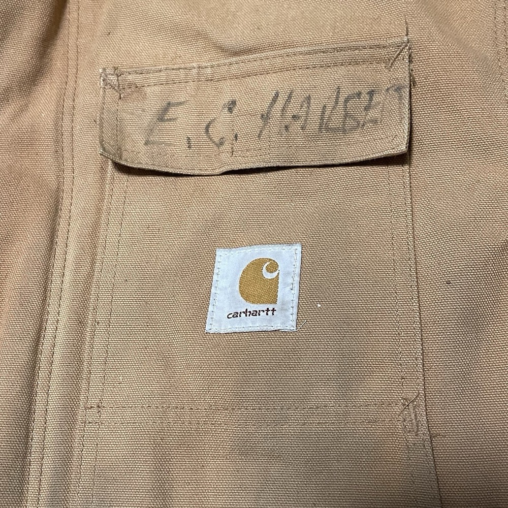 Carhartt Jacket Mens 2XL 48 Reg Insulated Chore Coat Barn Tan Brown Distressed - Picture 10 of 16